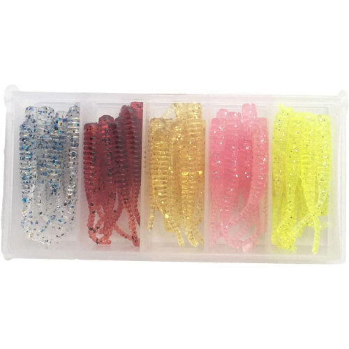 Kunststoff-Wurm-Angelköder für Zander und Forellen mit Tackle Box