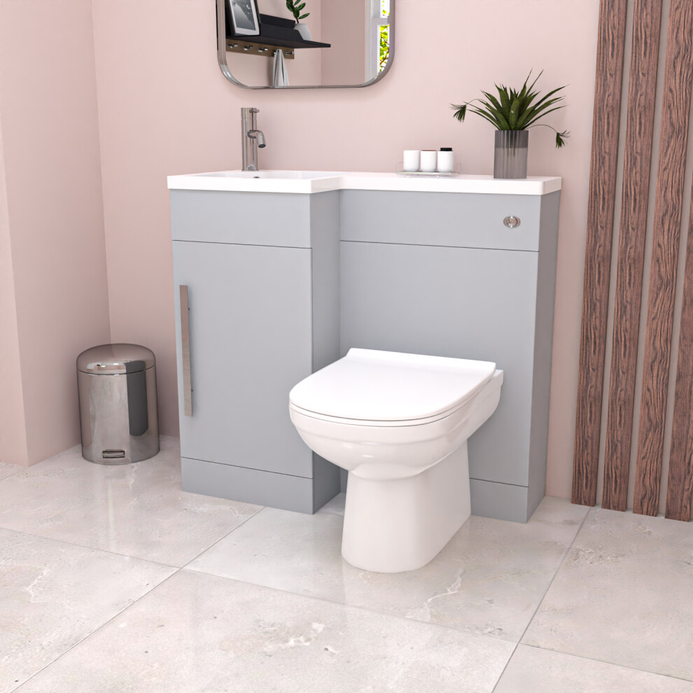 Nes Home Matte Grey L Shape LH 900mm Vanity WC Unit & Round BTW Toilet