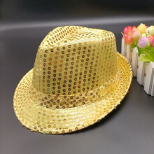 (Gold) Sequin Hat Trilby Cap Sequinned Dance Party Costume Mj Performance Jazz Fedora