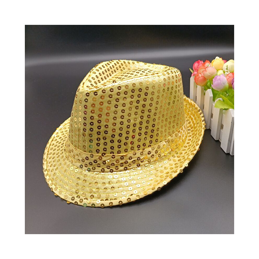 (Gold) Sequin Hat Trilby Cap Sequinned Dance Party Costume Mj Performance Jazz Fedora Gold