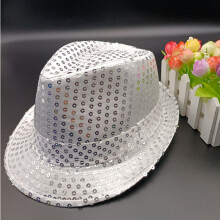 (White) Sequin Hat Trilby Cap Sequinned Dance Party Costume Mj Performance Jazz Fedora