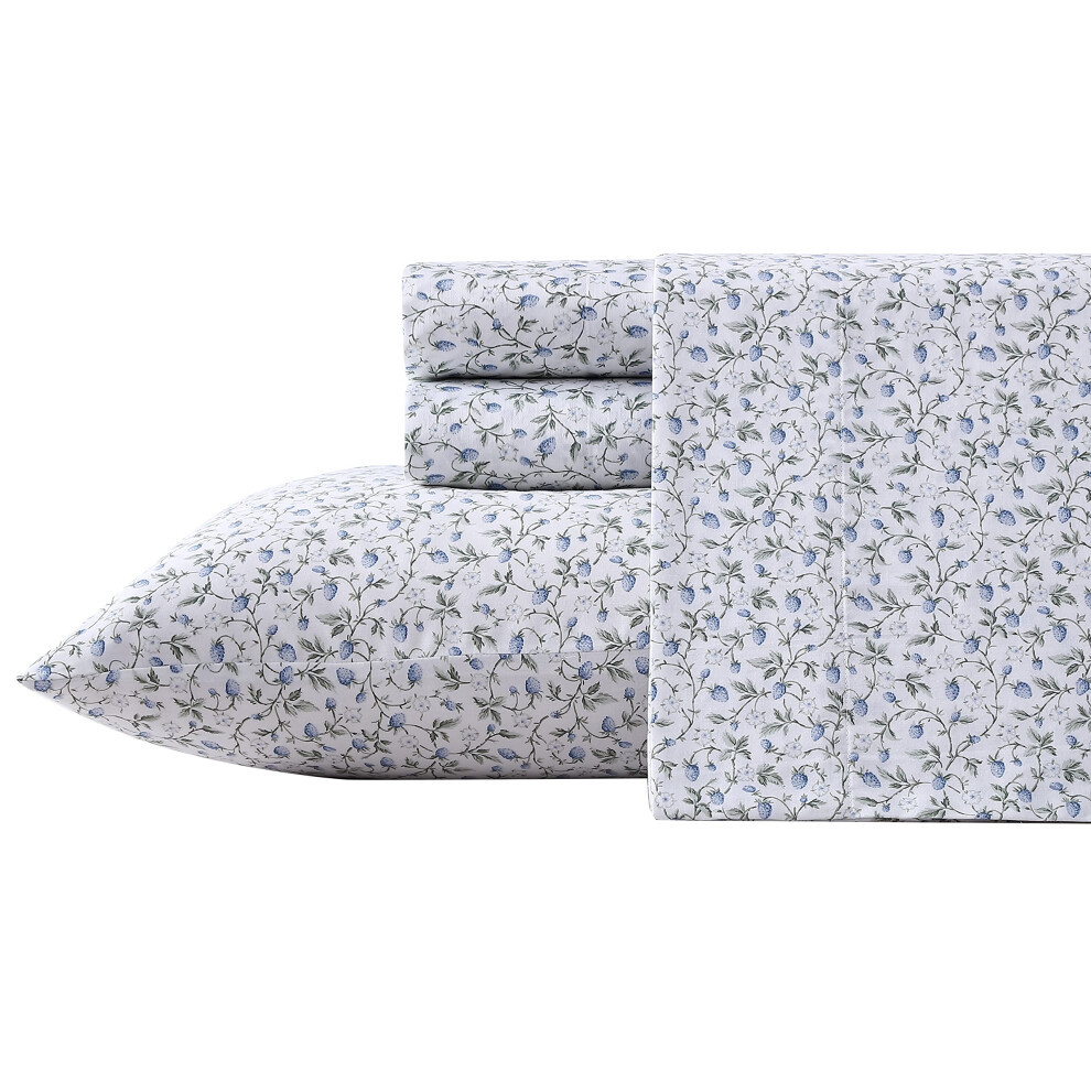 Laura Ashley Home King Sheet Set  Soft Sateen Cotton Bedding Set  Sleek  Smooth   Breathable  Bramble Vine Green-image-OPC-PFSBFQD-NEW