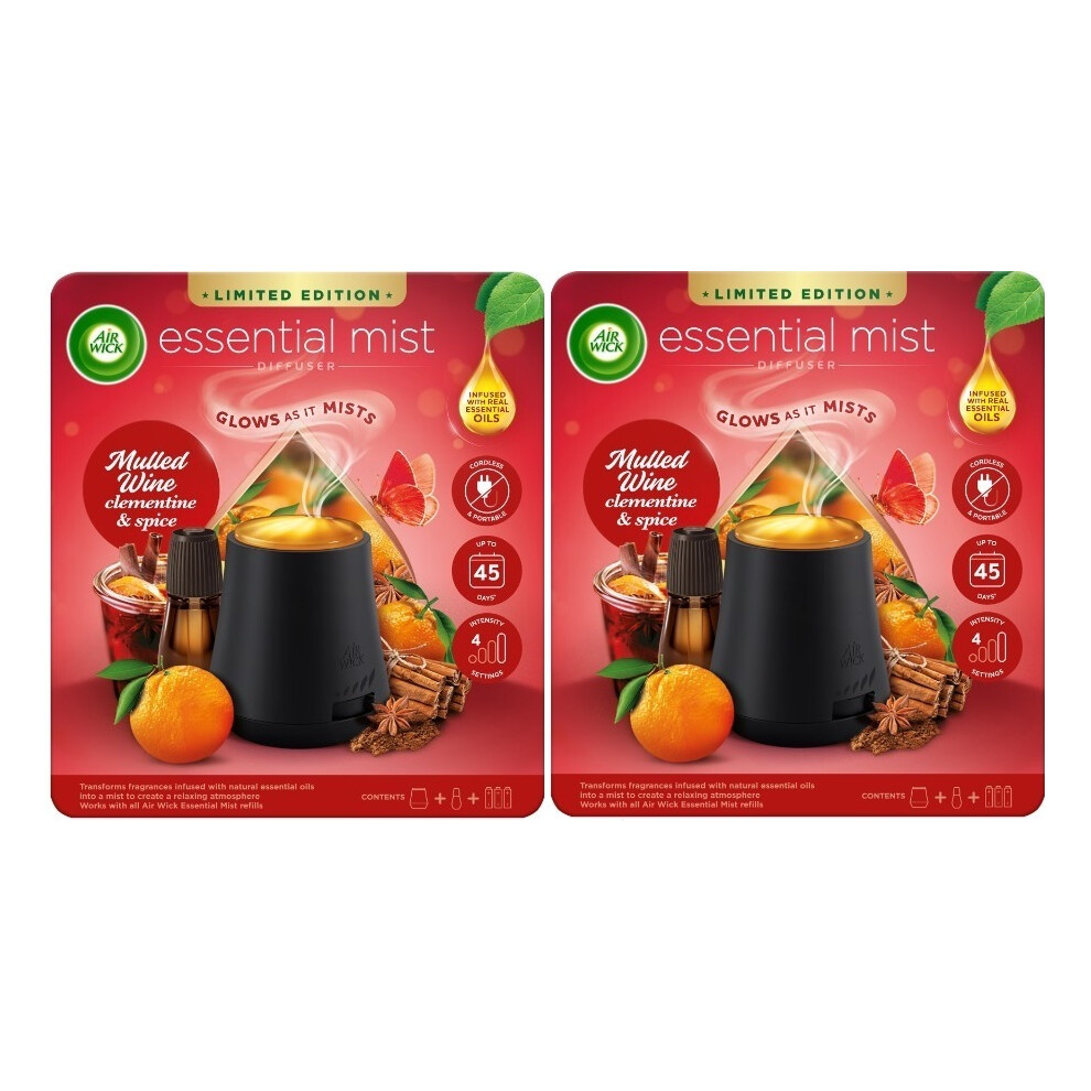 2xAir Wick Essential Oil Mist  Kit, Diffuser & Refill - Mulled Wine