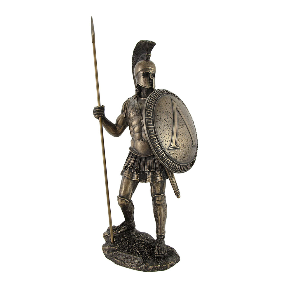 Veronese Design Bronze-Finish Spartanischer Krieger Statue - 14,25 Zoll Hoch - Bewaffnet Mit Speer Und Hoplitenschild - Kaltgussharz - Hervorragende D-image