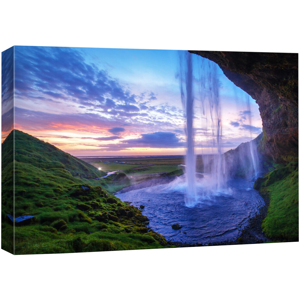 Impression sur toile SIGNFORD - Cascade, piscine au coucher du soleil - Photographie de nature sauvage - Paysage rustique - Multicolore - Ultra -