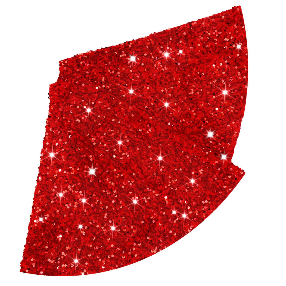 FUHSY 48 Inches Diameter Christmas Tree Skirt Red Sequin Velvet Tree Decorative Skirts Glitter Embroidered and Sequined Tree Cover Mat Glitter Xmas Tr-image-OPC-PFYR8MY-NEW