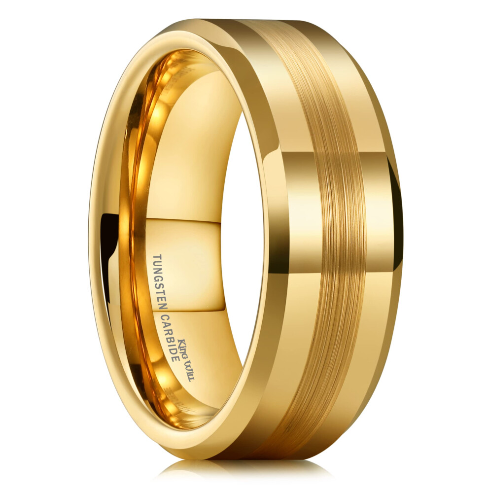 Bague de mariage King Will GOLD en carbure de tungst   ne bross    pour homme, 8 mm, coupe confortable