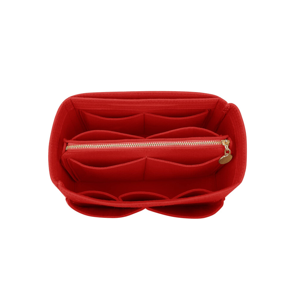 Lexsion Women's Red Felt Purse Bag Organizer Insert With Zipper Bag Tote Shaper Fit Speedy Neverful Pm Mm 8021 L2
