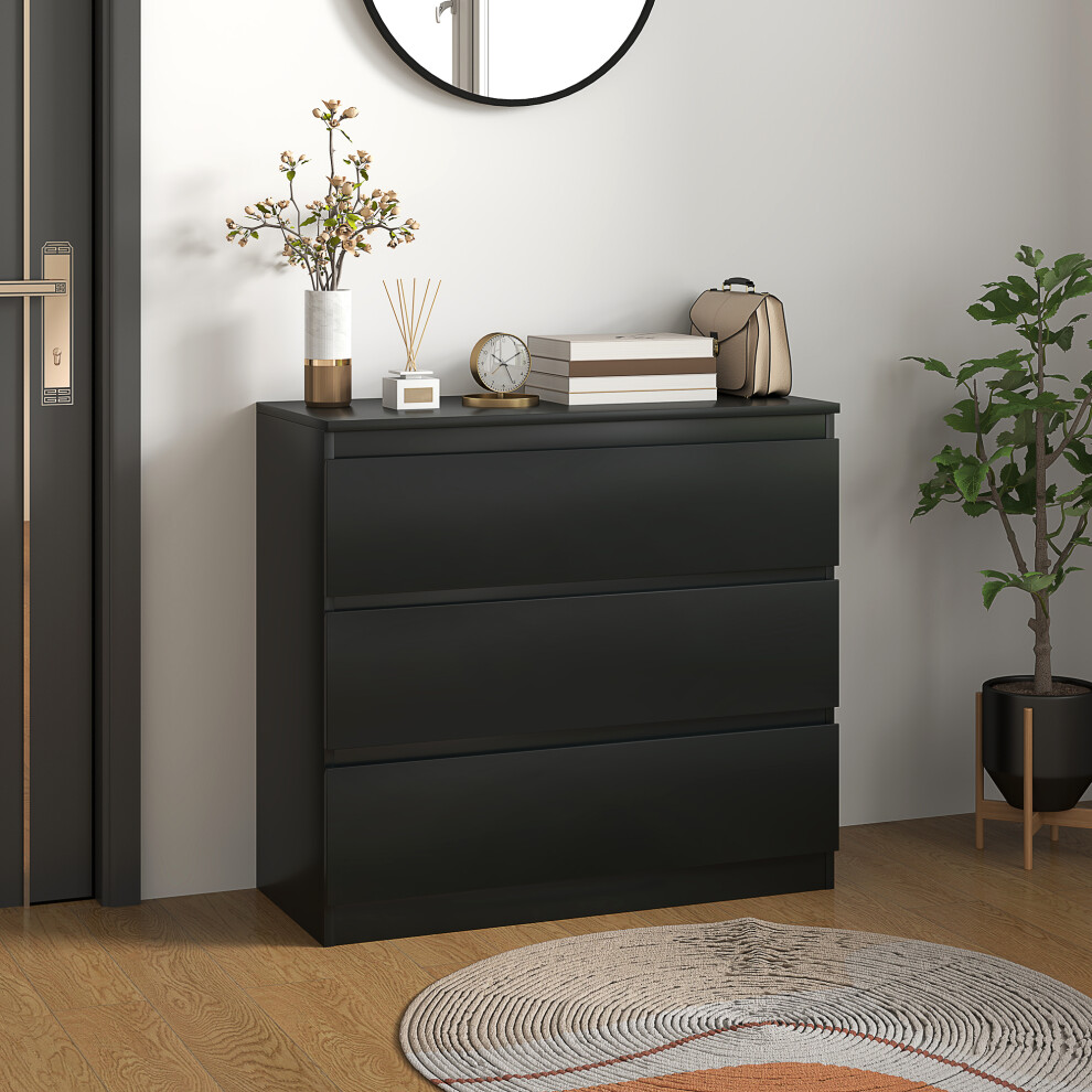 Homcom Chest Of Drawers, 3 Drawer Storage Cabinet Unit For Bedroom, Black