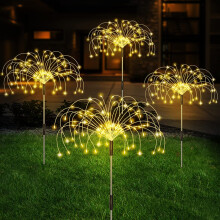 (Warm, 4Pcs) Solar Firework LED Stake Lights Outdoor Garden Decor Pathway Fairy Light Waterproof Yard Lawn Patio Landscape Decor Solar Lamp