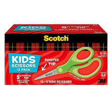 Scotch 5 Soft Touch Blunt Tip Kids Scissors  12 Count Teachers Pack  Green  All-Purpose Scissors for School and Crafts 1442P-12