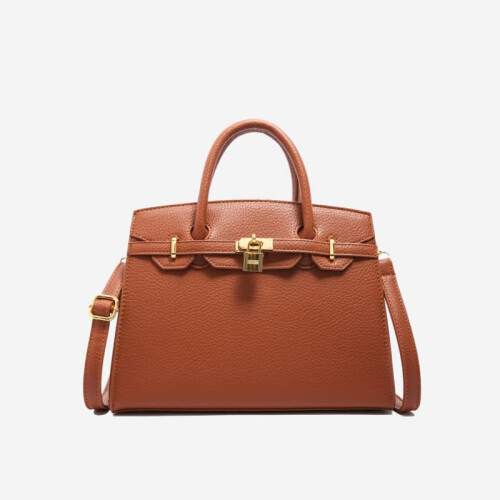 (Brown, Large) Lychee pattern Birkin bag, new niche versatile handbag