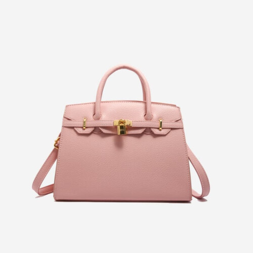 (Pink, Large) Lychee pattern Birkin bag, new niche versatile handbag