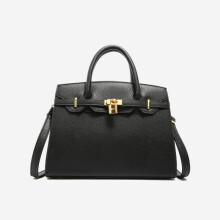 (Black, Large) Lychee pattern Birkin bag, new niche versatile handbag