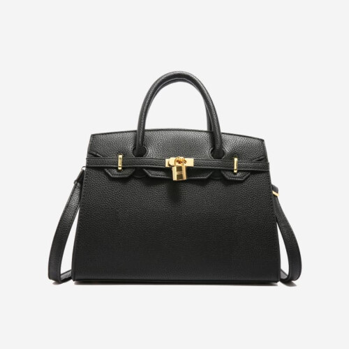 (Black, Large) Lychee pattern Birkin bag, new niche versatile handbag