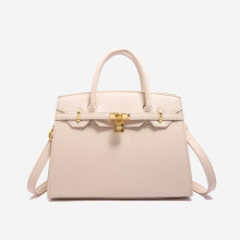 (Beige, Large) Lychee pattern Birkin bag, new niche versatile handbag