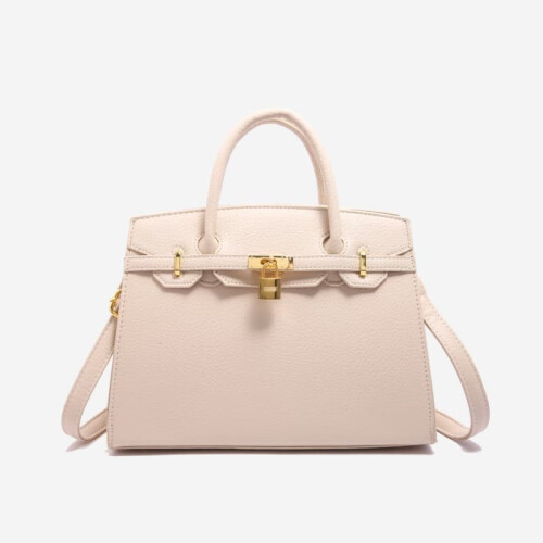 (Beige, Large) Lychee pattern Birkin bag, new niche versatile handbag