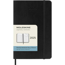 Moleskine Classic Agenda mensile 12 mesi 2025 Copertina morbida Tascabile (3,5"""" x 5,5"""") Nero 128 pagine
