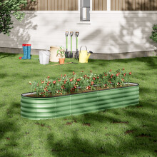 320cm W Galvanized Steel Oval Raised Garden Bed, Light Green
