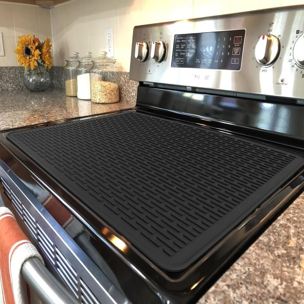 (black) Extra-Large Silicone Stovetop Protector Mat - Heat Resistant Electric Stove Top Cover, Non-Slip Dish Drying Mat for Kitchen