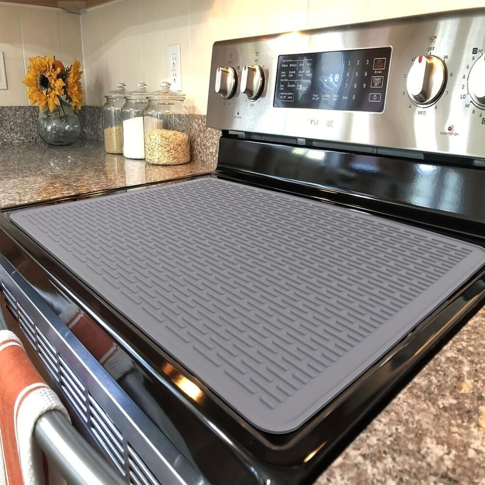 (grey) Extra-Large Silicone Stovetop Protector Mat - Heat Resistant Electric Stove Top Cover, Non-Slip Dish Drying Mat for Kitchen