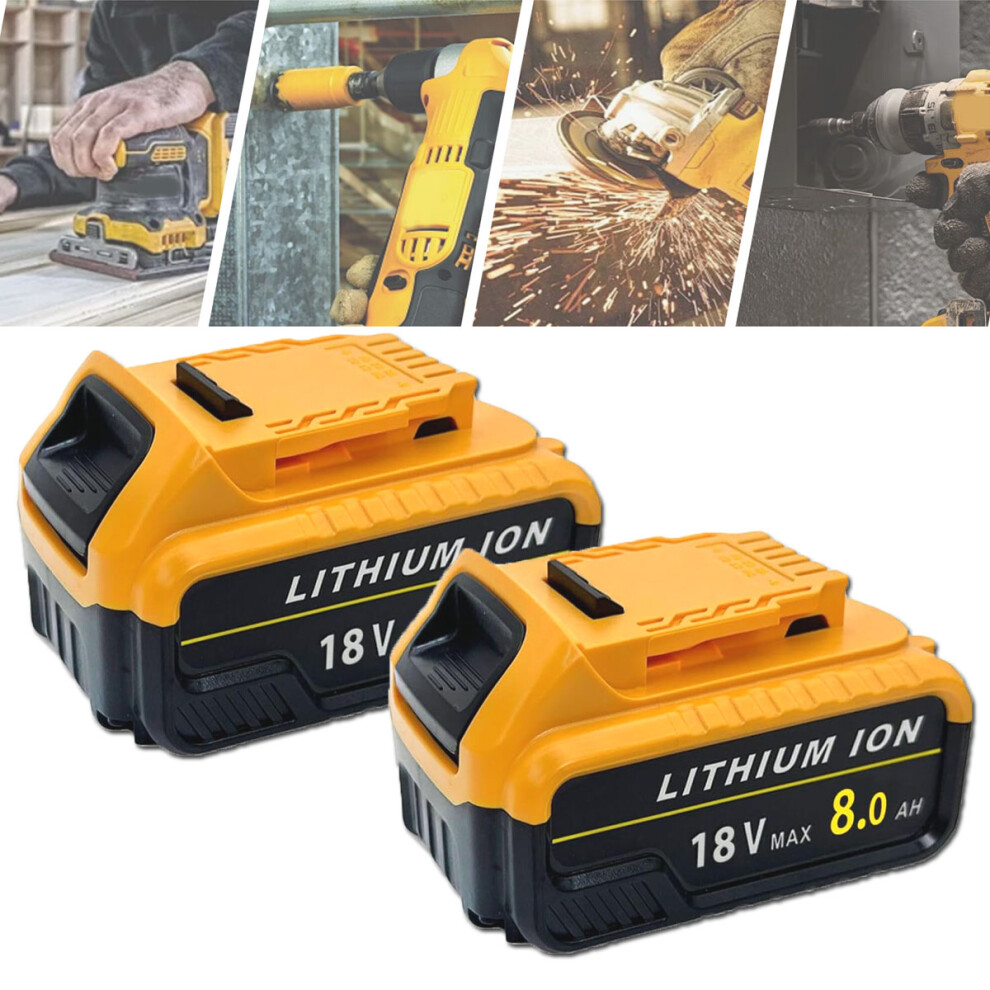 2x Battery 8.0A Li-ion XR Slide For DeWalt DCB184 18V DCB180 DCB182