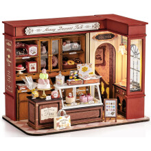 Robotime DIY Miniature House LED Dessert Shop Wooden Doll Adult Gift