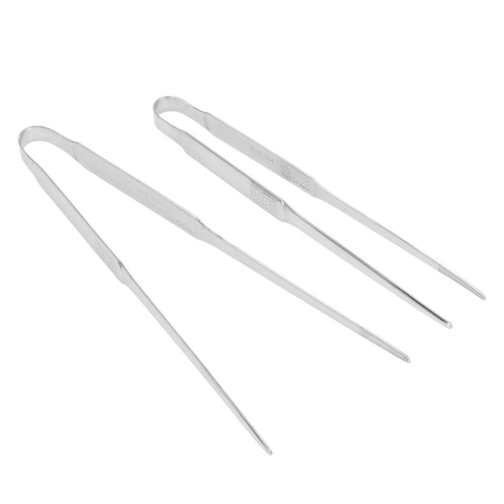 2pcs Kitchen Tweezer Stainless Steel Fine Serrated Tip Professional Cooking Tweezer Tong For