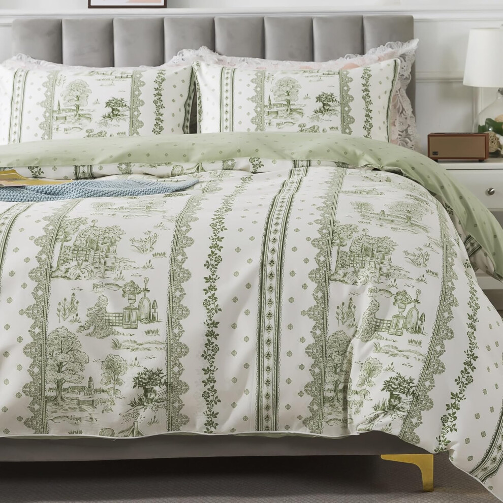 (Style 61, Twin) Lemfux Cotton Duvet Cover King/Cal King, 3Pcs, French Country Style White Duvet Cover Set, Shabby Plant and Animal Print Chic Aesthetic C...