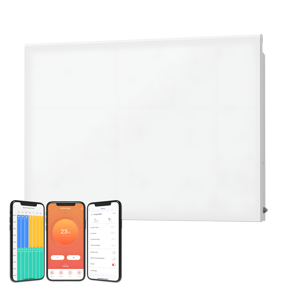 (1000W, White) SolAire Lyndo Wifi Electric Panel Heater, Wall Mounted