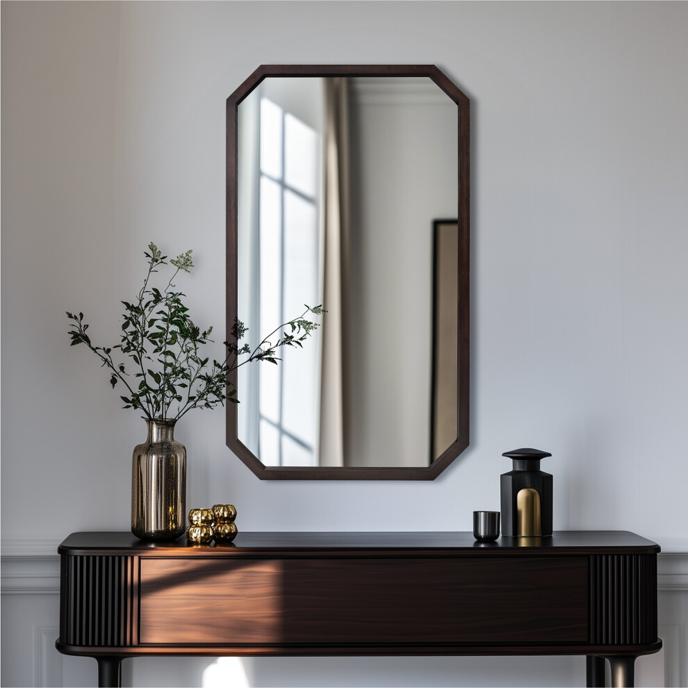 YSJ-X38 Industrial Wall Octagonal Mirror â Black Walnut Wood Frame, 50x80 cm, Wall-Mounted Decorative Mirror-image-OPC-PGKNBFG-NEW