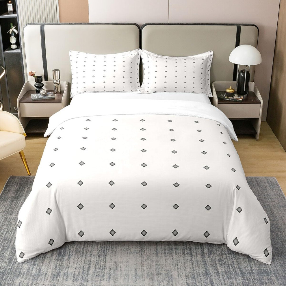 (Blue Black 03, Double(79"x79)) Rhombus Design 100% Nature Cotton Duvet Cover King Size 3 Pcs,Beige Premium Bedding Set,Simple Geometric Line Pattern Comforter Cover for...