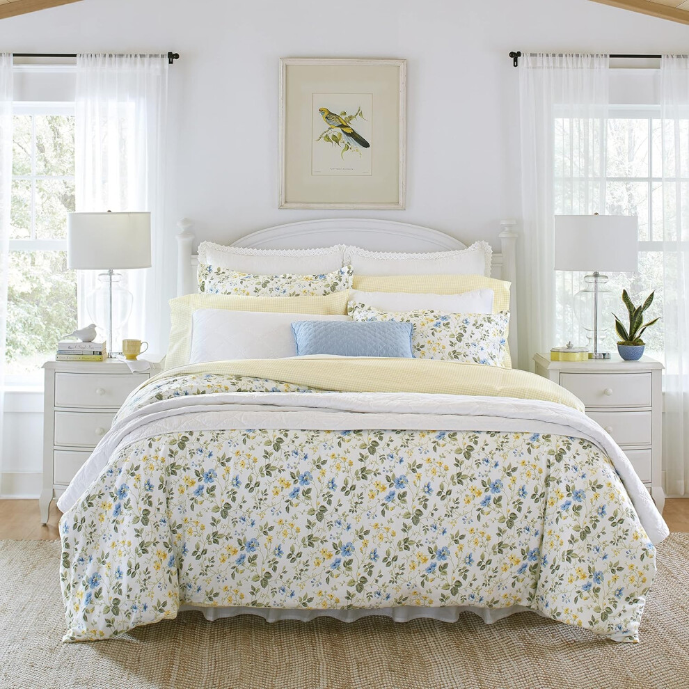 Laura Ashley Home - Twin Duvet Cover Set, Cotton Sateen Reversible Bedding with Matching Sham, All Season Home Decor (Meadow Floral Blue,...