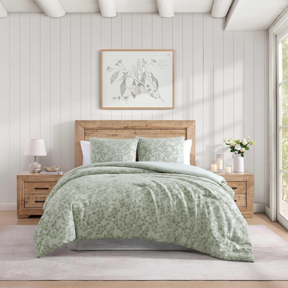 (Middlebrook Vine Green, Full/Queen) Stone Cottage - Full/Queen Duvet Cover Set, Chenille Jacquard Bedding Set with Matching Shams, Floral Bedding Essentials, Oeko-Tex Certif...