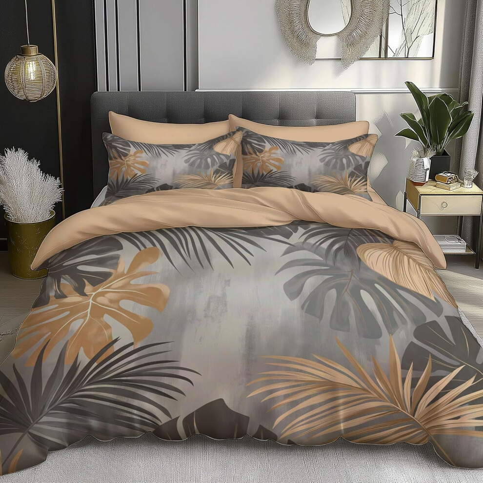 (Pink, Double(200x200cm)) Duvet Cover Super King Size, Reversible Tropical Leaves Duvet Cover Set With Zipper Closure, 3 Pieces Vintage Plants Soft Microfiber Bedd...