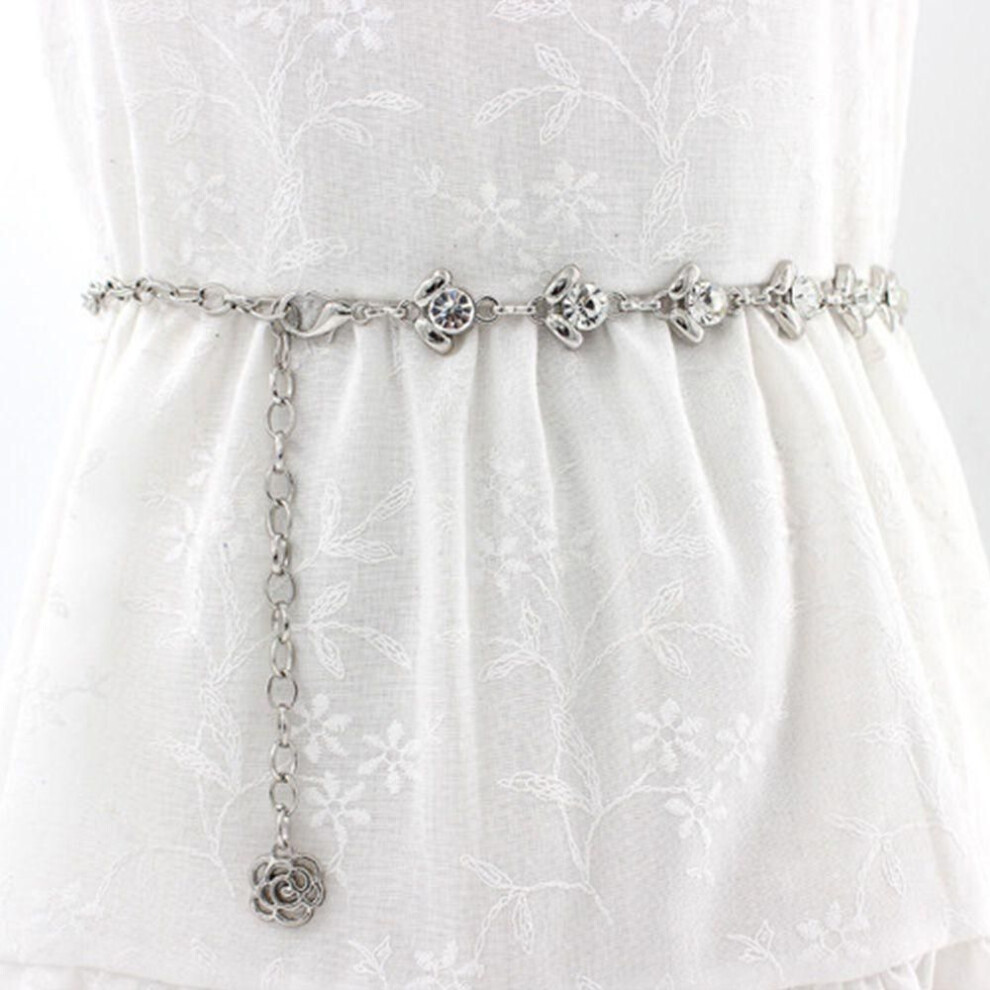(silver) Korean Dress Ladies Fashion Women Rhinestone Zinc Zinc Alloy Chain Waist Chain Waist Belts Women Belt