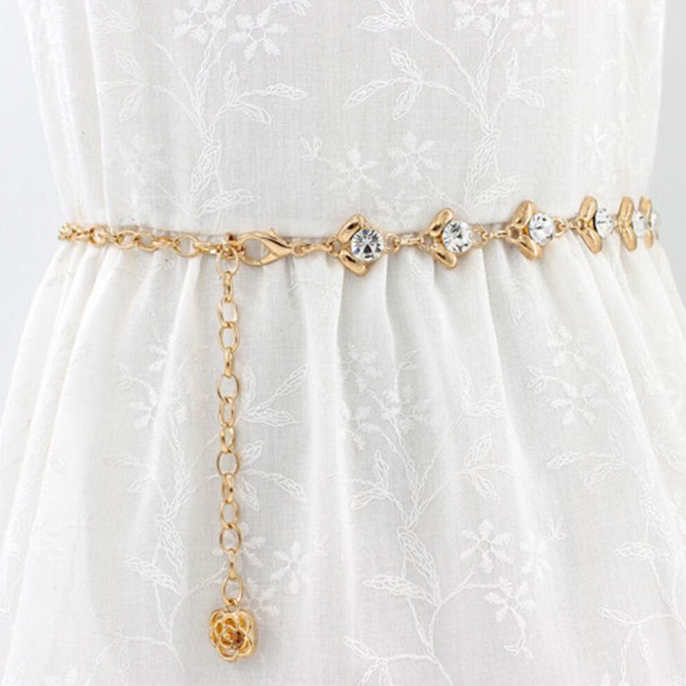 (gold) Korean Dress Ladies Fashion Women Rhinestone Zinc Zinc Alloy Chain Waist Chain Waist Belts Women Belt