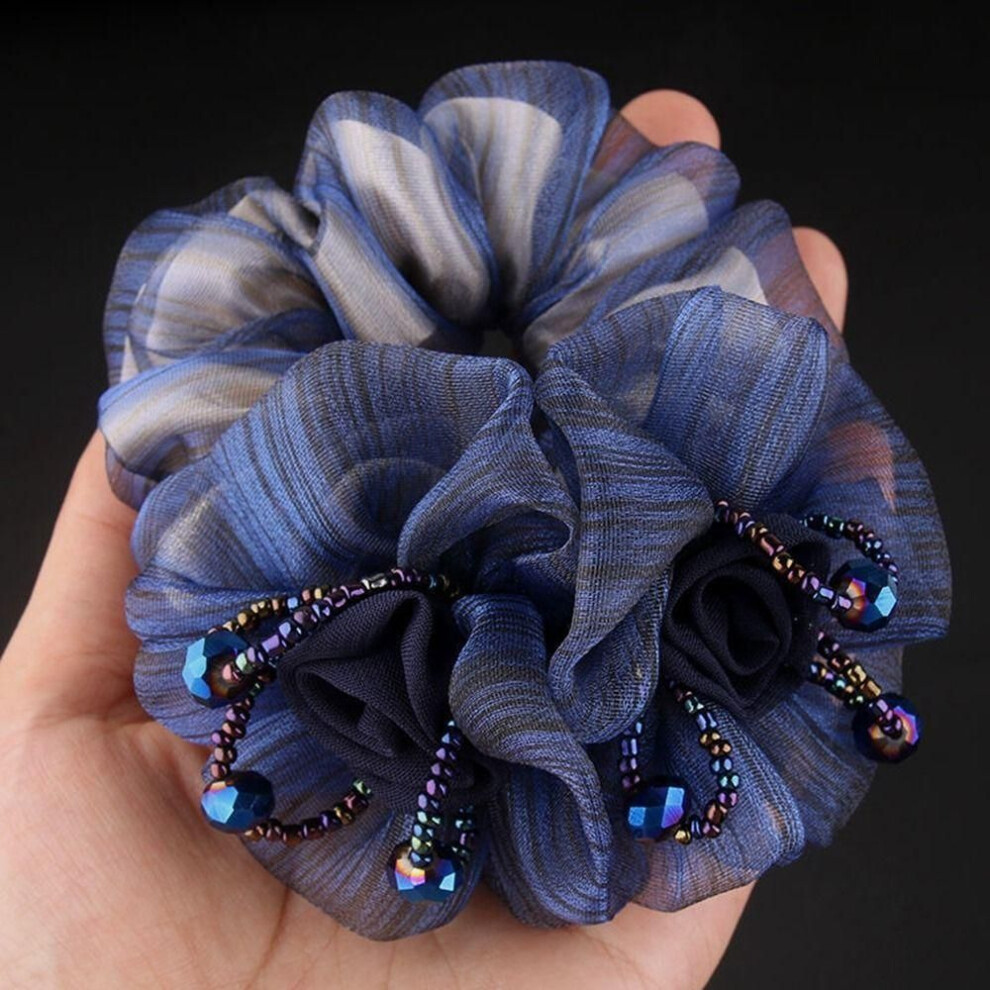 (blue) Ring Hair Ties Korean Style Headwear Flower Hair Rope Silk Yarn Rubber Band Female Hair Accessories