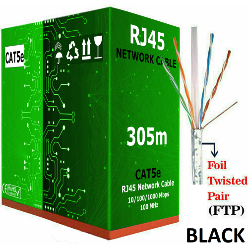Black 305M CAT5e Outdoor Ethernet Cable Roll Box