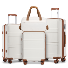 (Cream) KONO Cream Suitcases And Duffel Bag Set ABS Hard Shell Suitcase 4 Pieces Travel Set