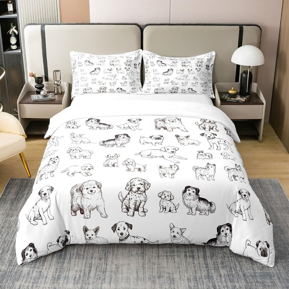 (Multi 12, King (86"x90")) Cute Dog 100% Cotton Duvet Cover Super King,Cartoon Pet Doggy Bedding Sets 3Pcs,Hand Drawn Black White Comforter Cover Boys Girls Teens R...