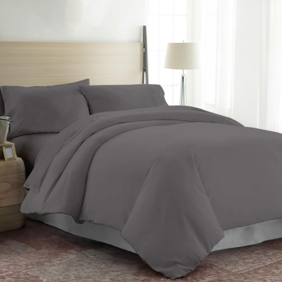 (Pastel Green, Super King) EKOSCIOUS 100% Tencel Lyocell Eucalyptus Sateen Solid, King Size Duvet Cover Set, with 2 Pillowcases, Dark Grey - 300 Thread Count Breath...