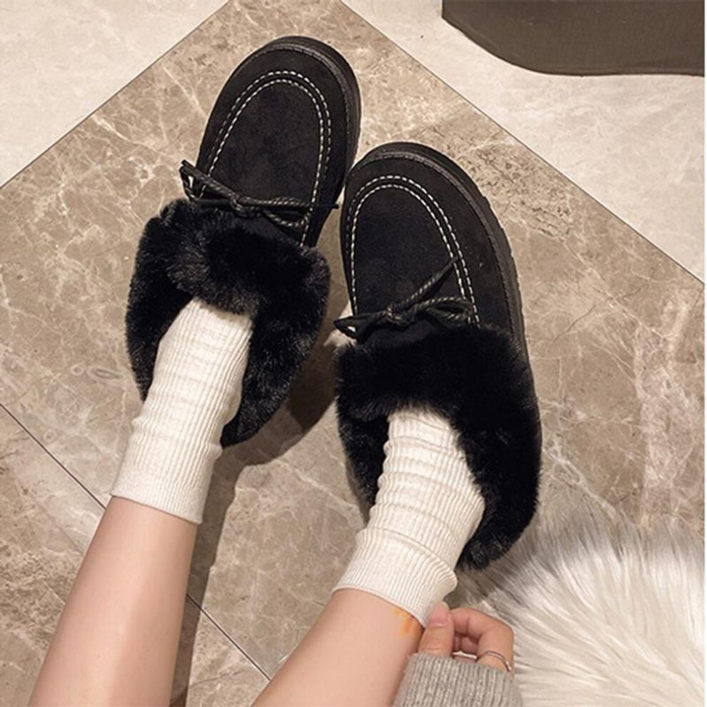 (black, 40) Autumn and Winter Bow Low Cut Snow Boots for Women with Velvet Bean Shoes, Soft Soles, and Cotton Shoes for Warmth