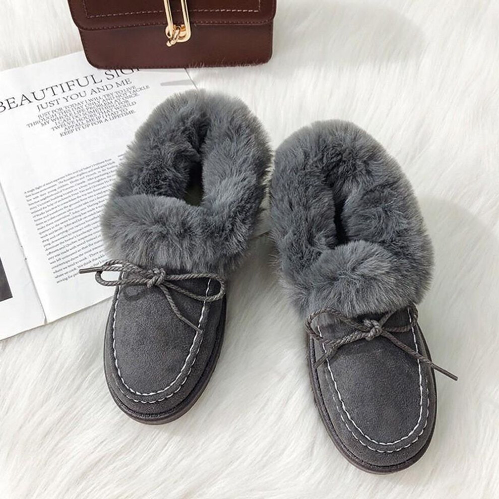 (grey, 38) Autumn and Winter Bow Low Cut Snow Boots for Women with Velvet Bean Shoes, Soft Soles, and Cotton Shoes for Warmth