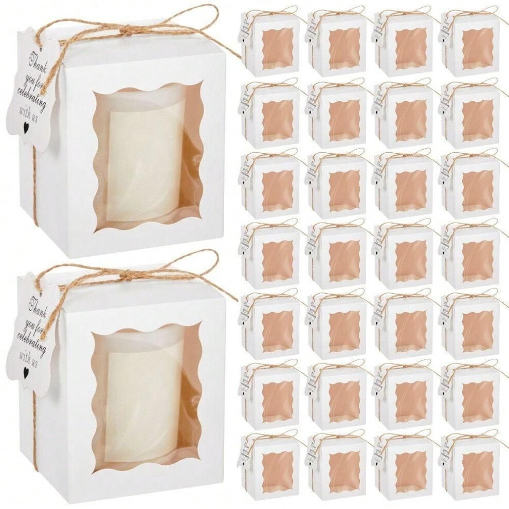 (white, Other) 20-Pack Candle Gift Boxes with Clear Window, 3.35x3.35x3.94 Inches Paper Display and Packaging Supplies with Tags