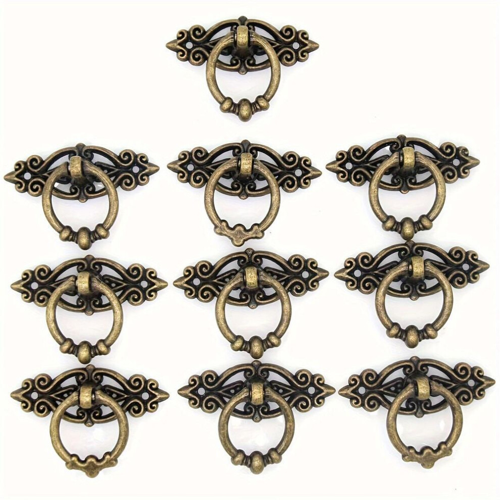 10pcs Vintage Distressed Antique Brass Finish Ring Pulls Handles For Cabinet Cupboard Drawer Dresser