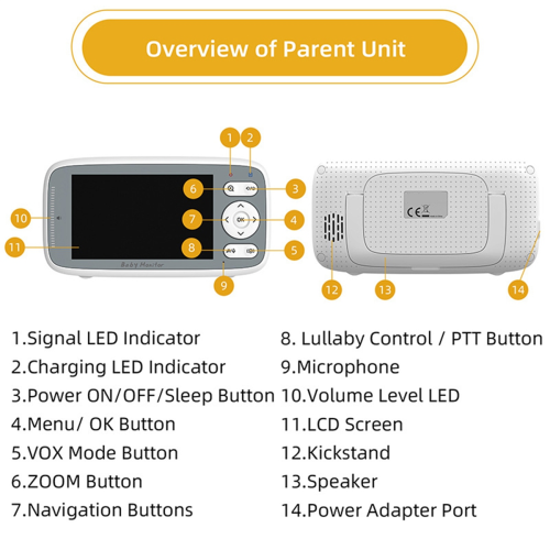 Câmera de vídeo para monitoramento de bebês de 4 polegadas com zoom digital de 3x e plugue do Reino Unido 2