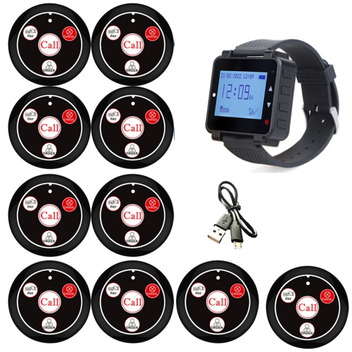 Restaurant Pager Kellnerrufsystem mit Uhr-Ruftaste, Schwarz