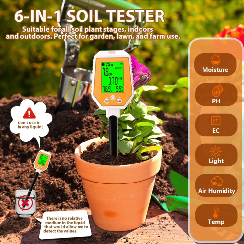 6-in-1-Bodentester PH/EC/Feuchtigkeit/Sonnenlicht/Luftfeuchte 1