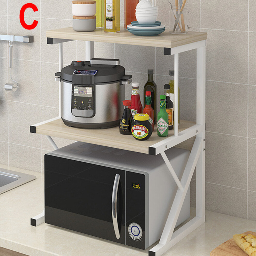 (#C) 3-Tier Microwave Oven Stand Wood Spice Rrack Kitchen Receive Multi-layer Sauce Bottles Spice Rack Shelf